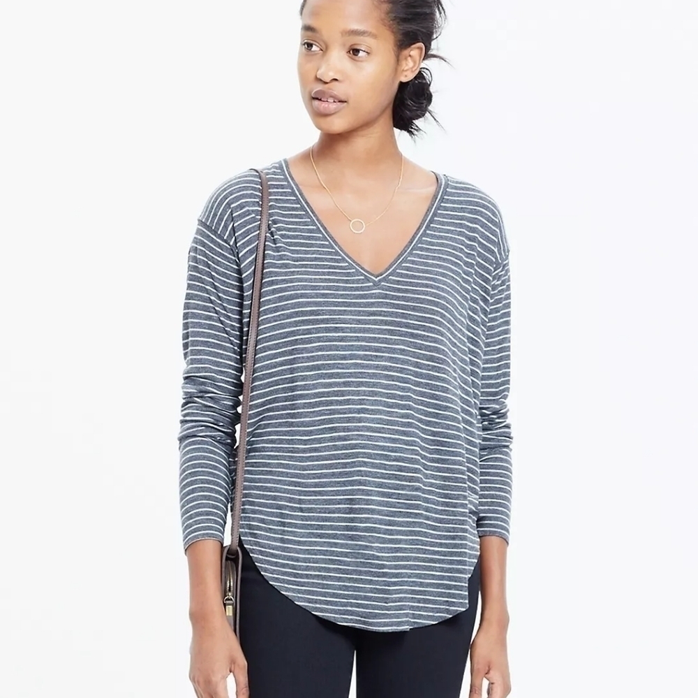 Madewell Anthem Long-Sleeve V-Neck in Naples Stripe